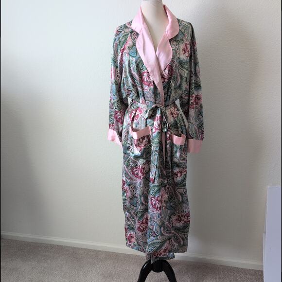 Vintage Y2K Victoria's Secret Gold Label Robe Medium Pink Floral Night Dress - Picture 5 of 8